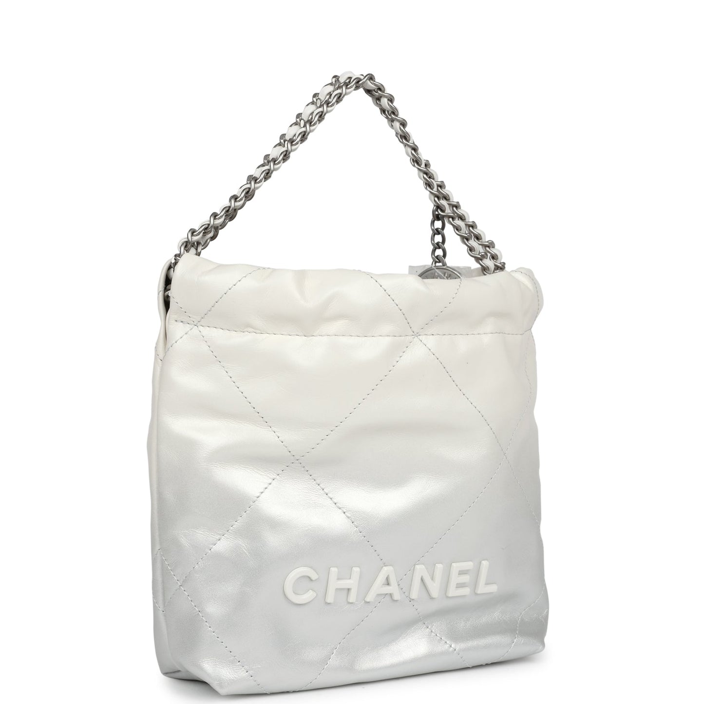 Chanel Mini 22 Hobo White and Silver Ombre Metallic Calfskin Silver Hardware