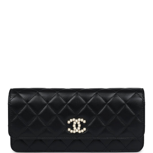 Chanel Small Pearl Clutch with Chain Black Lambskin Gold Hardware