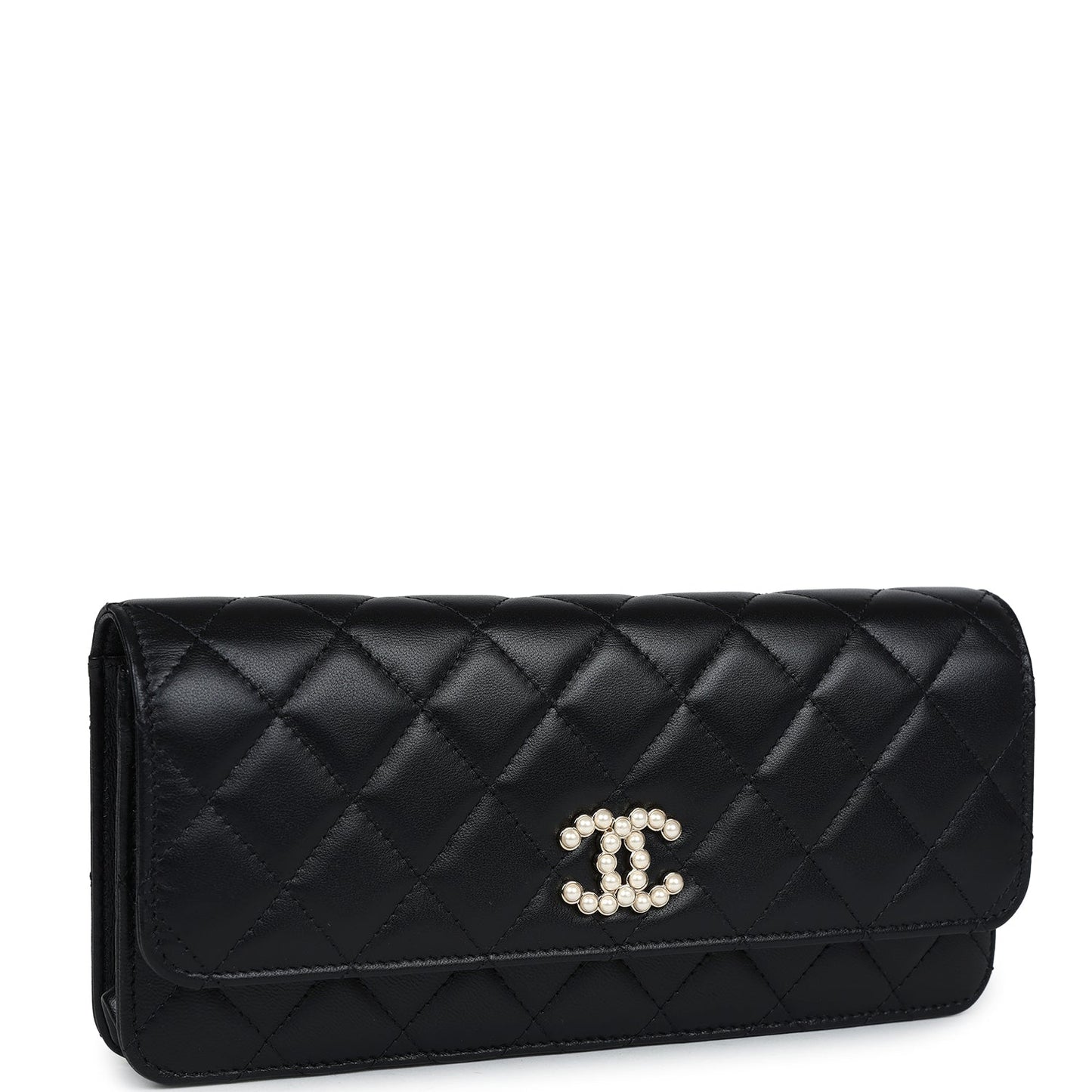 Chanel Small Pearl Clutch with Chain Black Lambskin Gold Hardware