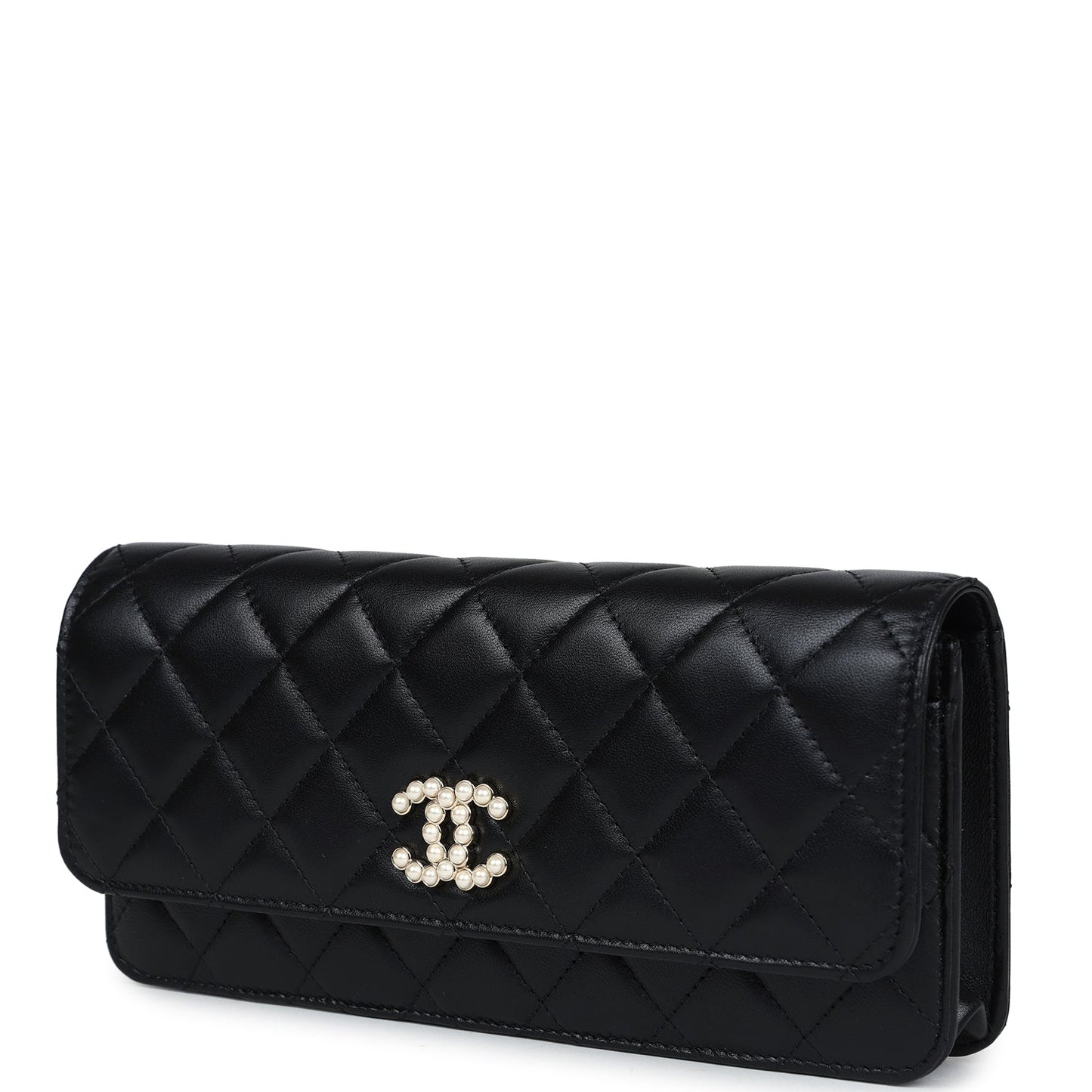 Chanel Small Pearl Clutch with Chain Black Lambskin Gold Hardware