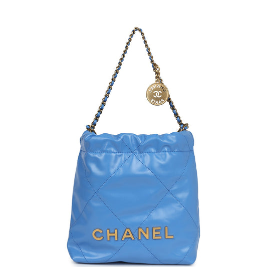 Chanel 22 Mini Blue Shiny Aged Calfskin Gold Hardware