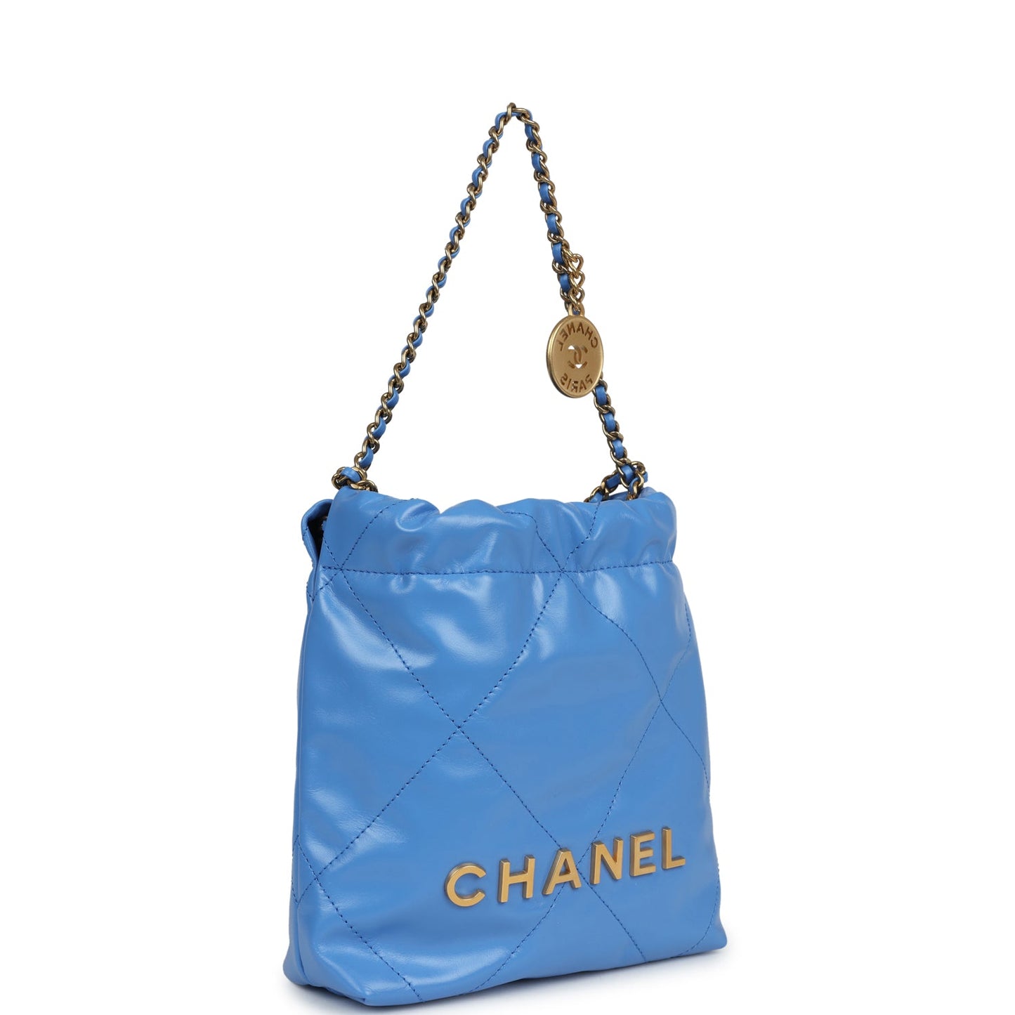 Chanel 22 Mini Blue Shiny Aged Calfskin Gold Hardware