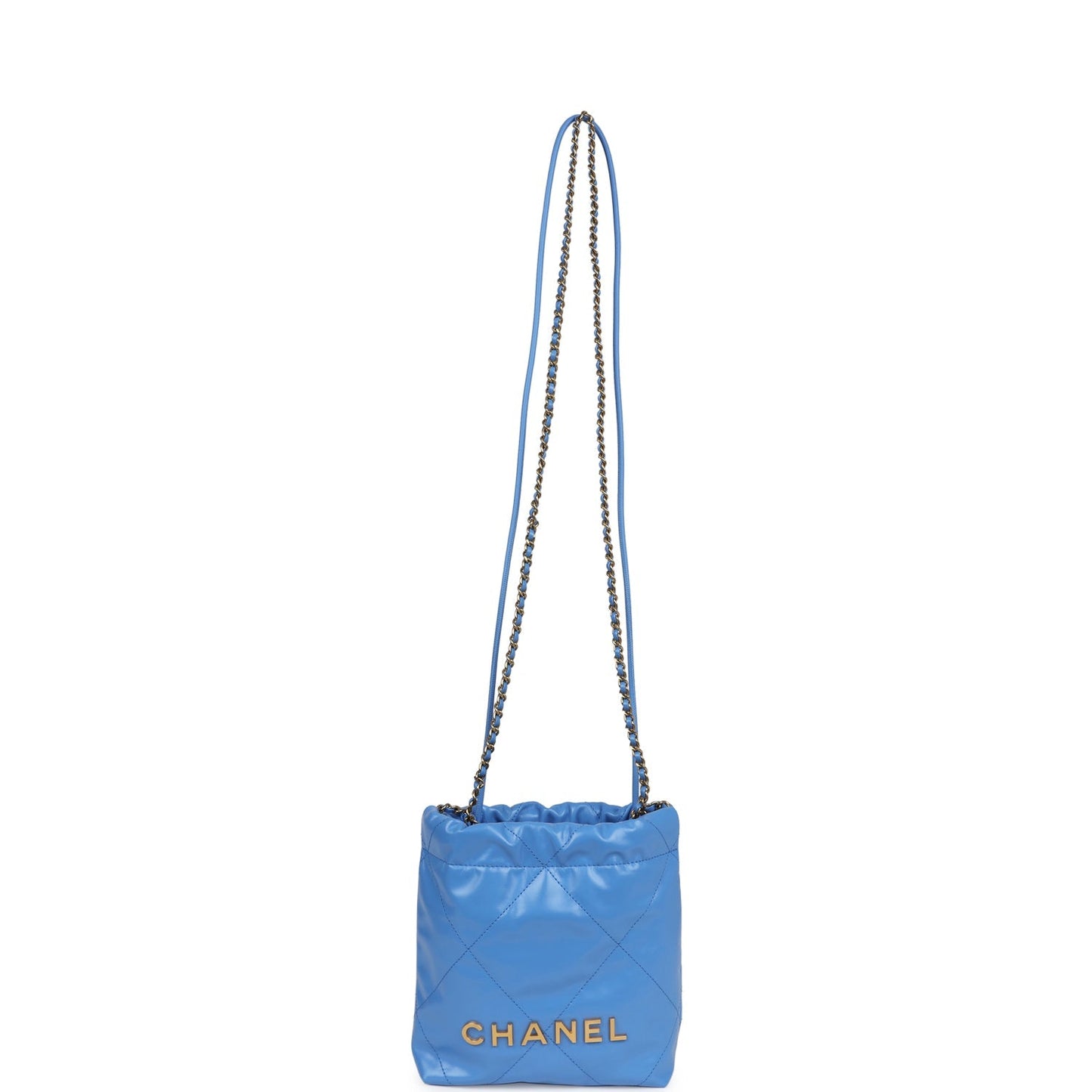 Chanel 22 Mini Blue Shiny Aged Calfskin Gold Hardware