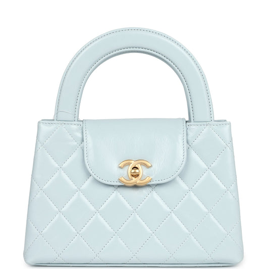 Chanel Small Kelly Shopper Light Blue Shiny Aged Calfskin Brushed Gold Hardware