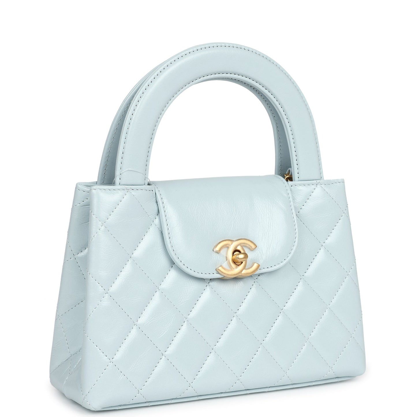 Chanel Small Kelly Shopper Light Blue Shiny Aged Calfskin Brushed Gold Hardware