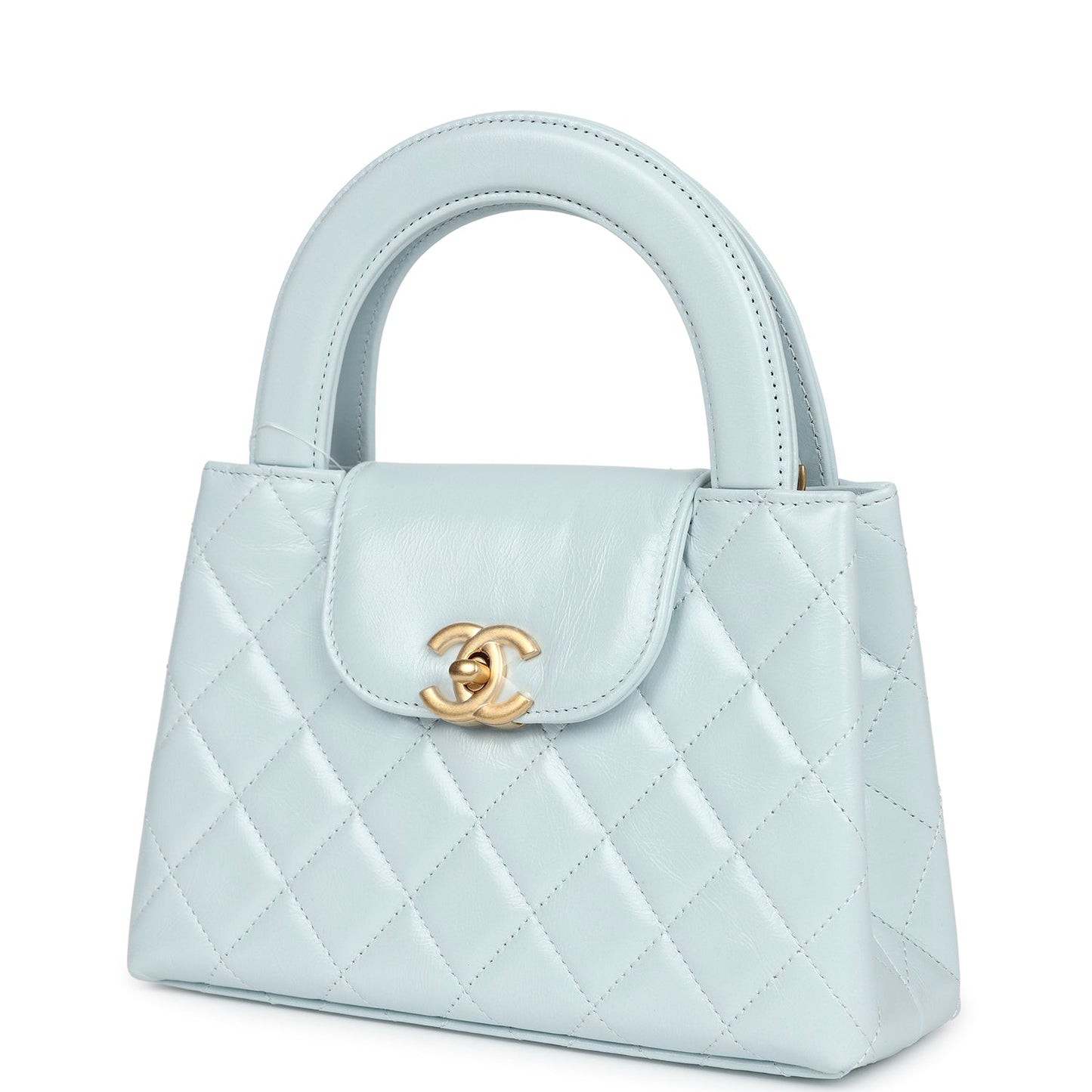 Chanel Small Kelly Shopper Light Blue Shiny Aged Calfskin Brushed Gold Hardware