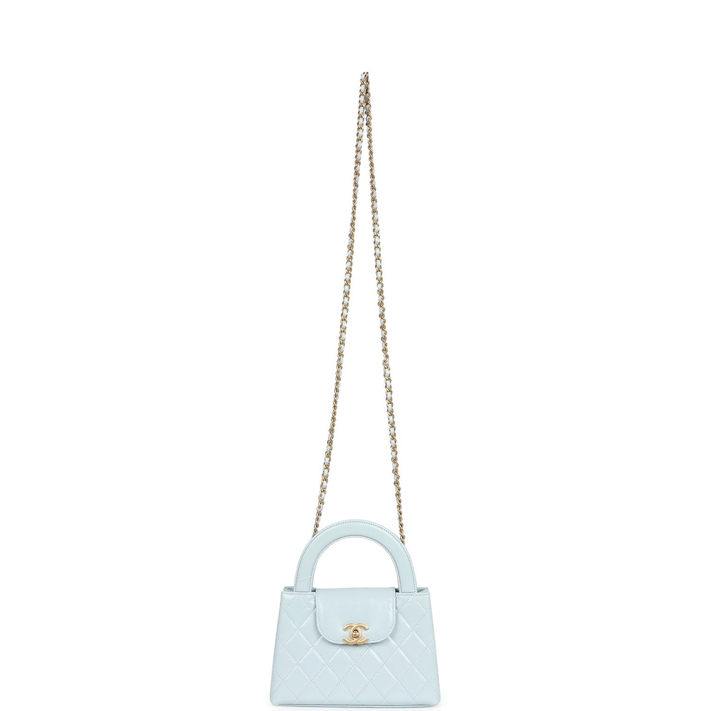 Chanel Small Kelly Shopper Light Blue Shiny Aged Calfskin Brushed Gold Hardware