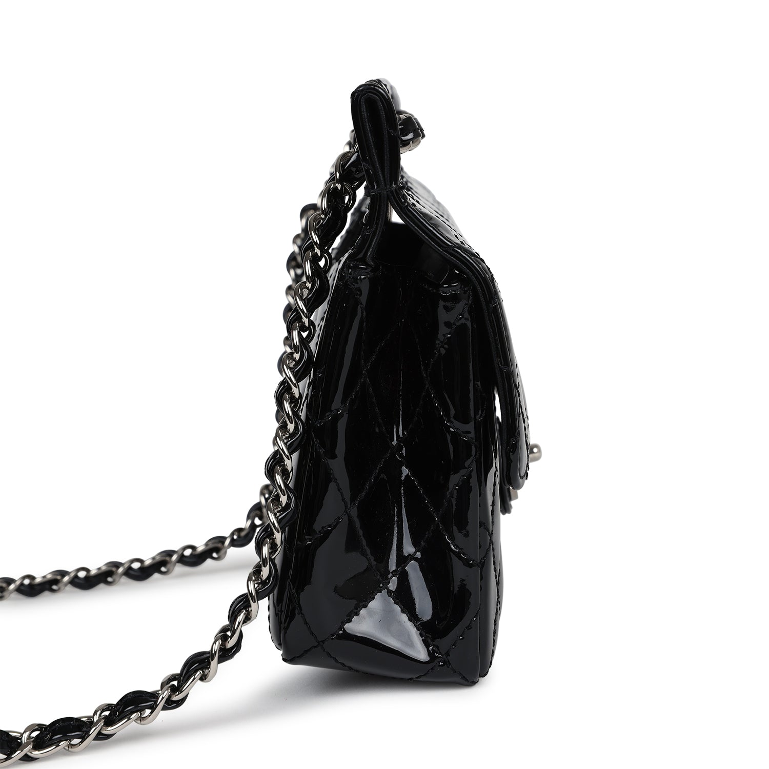 Vintage Chanel Chain Through Flap Bag Black Patent Silver Hardware - Bob Flawless Skincare 