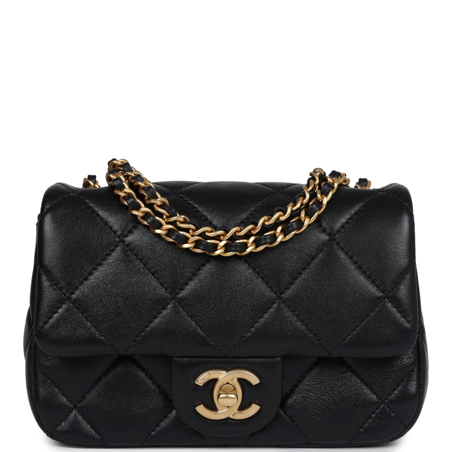 Chanel Mini Square Pearl Flap Bag Black Lambskin Brushed Gold Hardware - Bob Flawless Skincare 