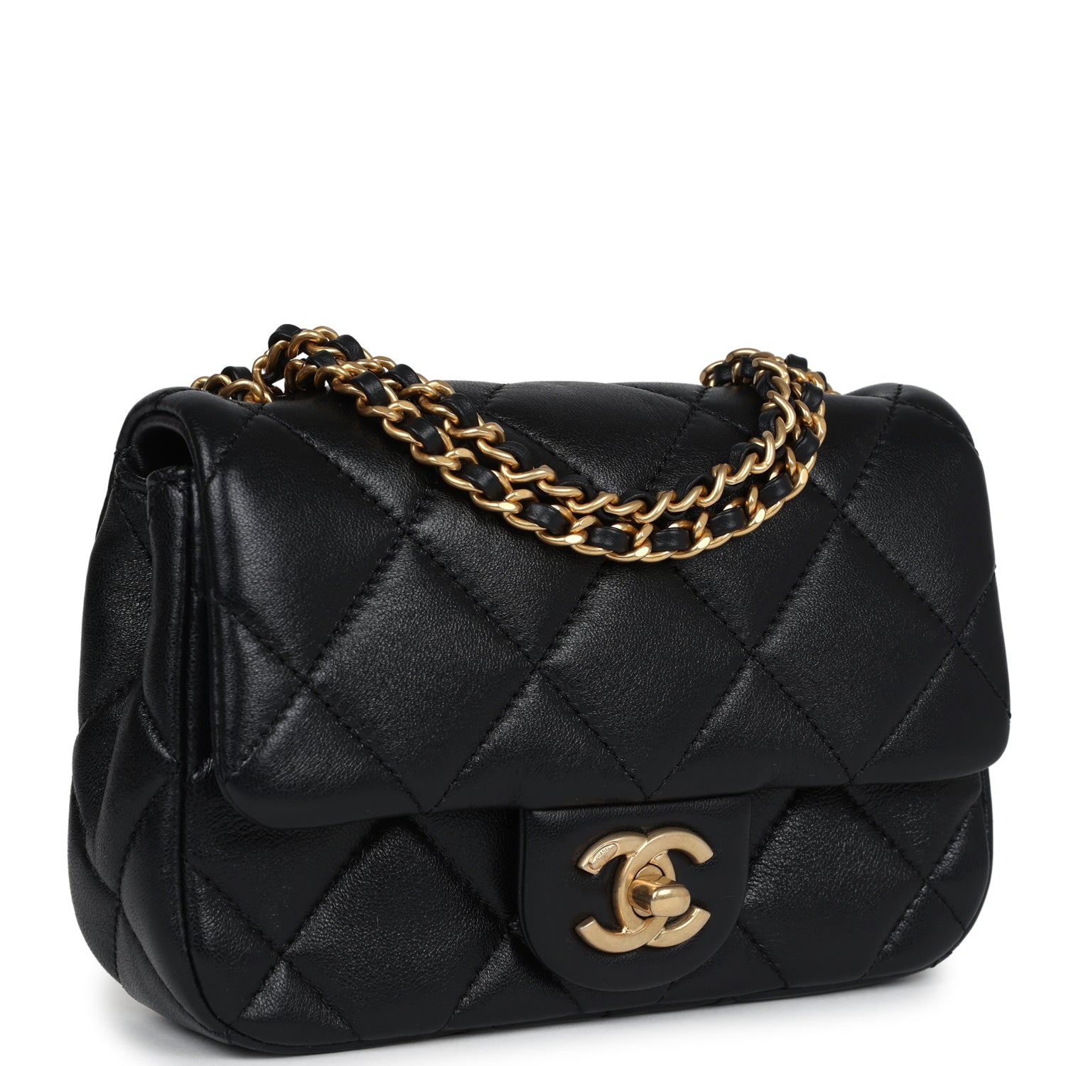 Chanel Mini Square Pearl Flap Bag Black Lambskin Brushed Gold Hardware - Bob Flawless Skincare 