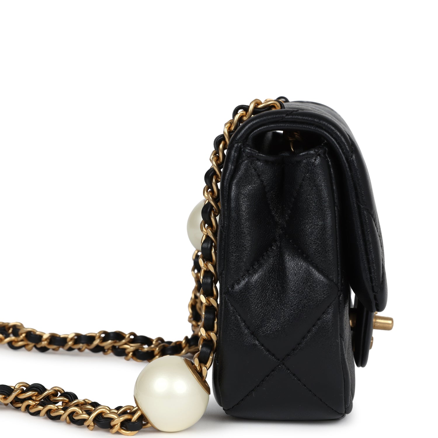 Chanel Mini Square Pearl Flap Bag Black Lambskin Brushed Gold Hardware - Bob Flawless Skincare 