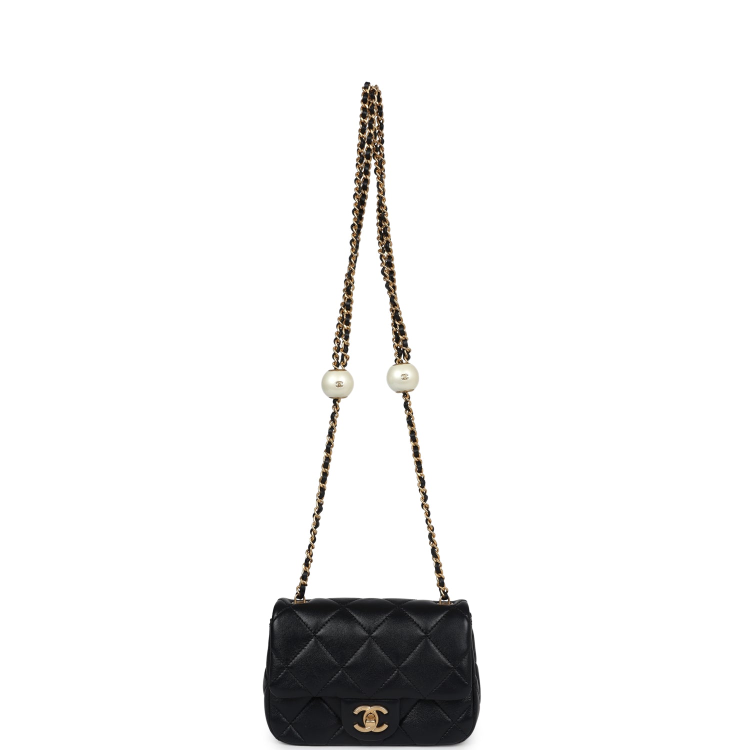 Chanel Mini Square Pearl Flap Bag Black Lambskin Brushed Gold Hardware - Bob Flawless Skincare 