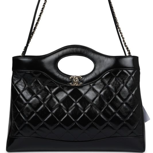 Chanel Large 31 Shopper Black Shiny Lambskin Light Gold Hardware - Bob Flawless Skincare 