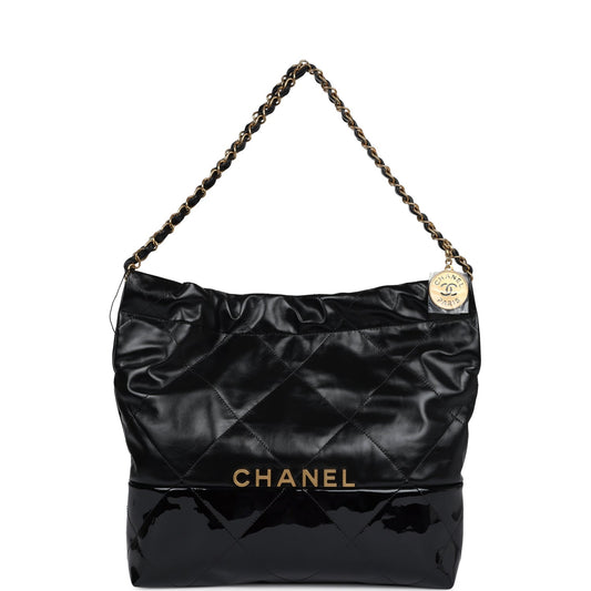 Chanel Small 22 Black Shiny and Patent Calfskin Gold Hardware - Bob Flawless Skincare 