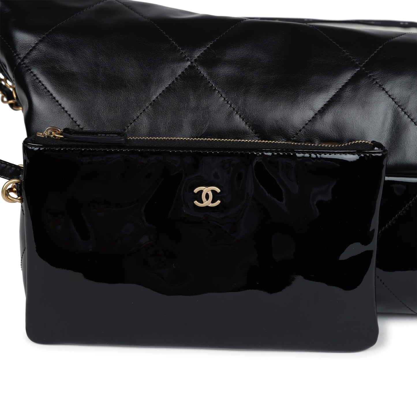 Chanel Small 22 Black Shiny and Patent Calfskin Gold Hardware - Bob Flawless Skincare 