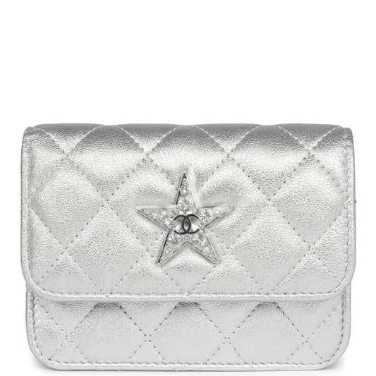 Chanel Crystal CC Walk Of Fame Clutch Silver Metallic Goatskin Silver Hardware - Bob Flawless Skincare 