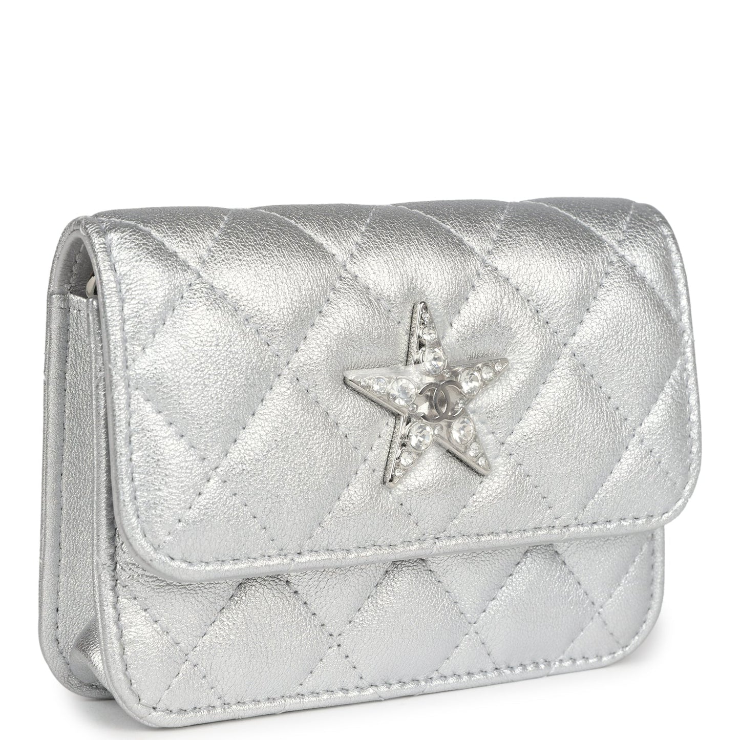 Chanel Crystal CC Walk Of Fame Clutch Silver Metallic Goatskin Silver Hardware - Bob Flawless Skincare 