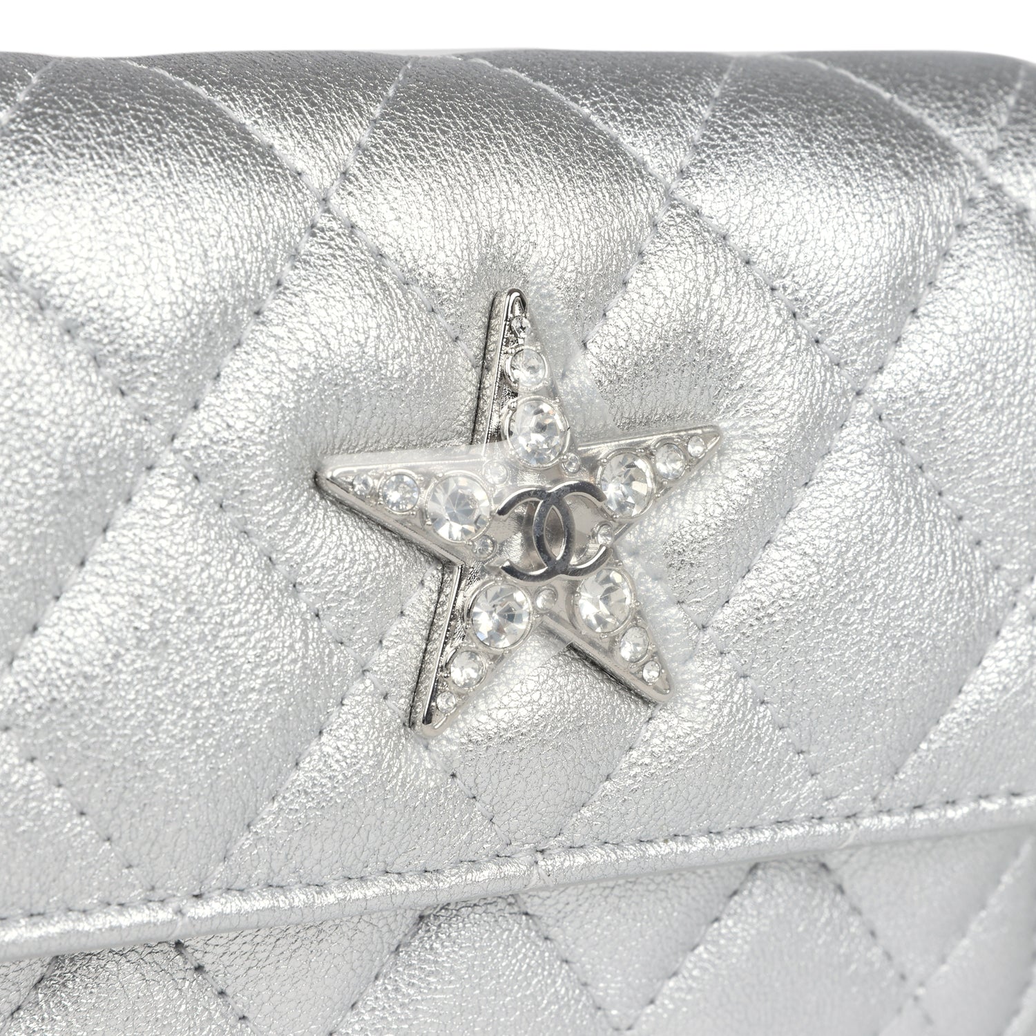 Chanel Crystal CC Walk Of Fame Clutch Silver Metallic Goatskin Silver Hardware - Bob Flawless Skincare 