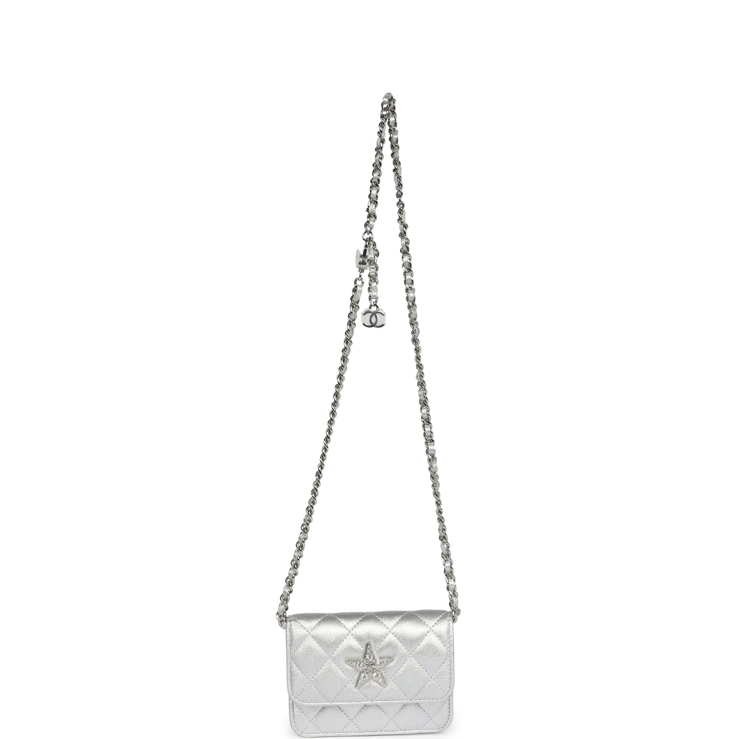 Chanel Crystal CC Walk Of Fame Clutch Silver Metallic Goatskin Silver Hardware - Bob Flawless Skincare 