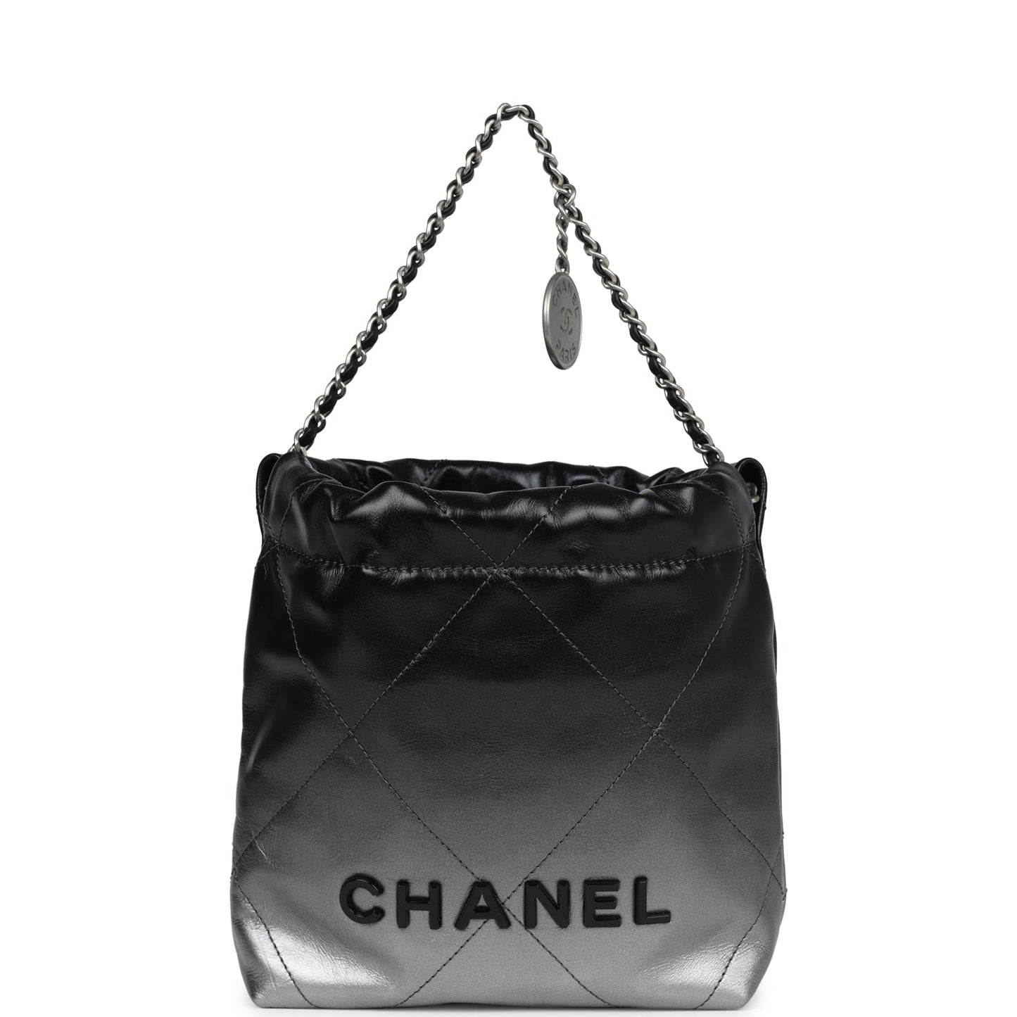 Chanel Mini 22 Hobo Black and Silver Ombre Metallic Calfskin Lacquered Metal Hardware - Bob Flawless Skincare 