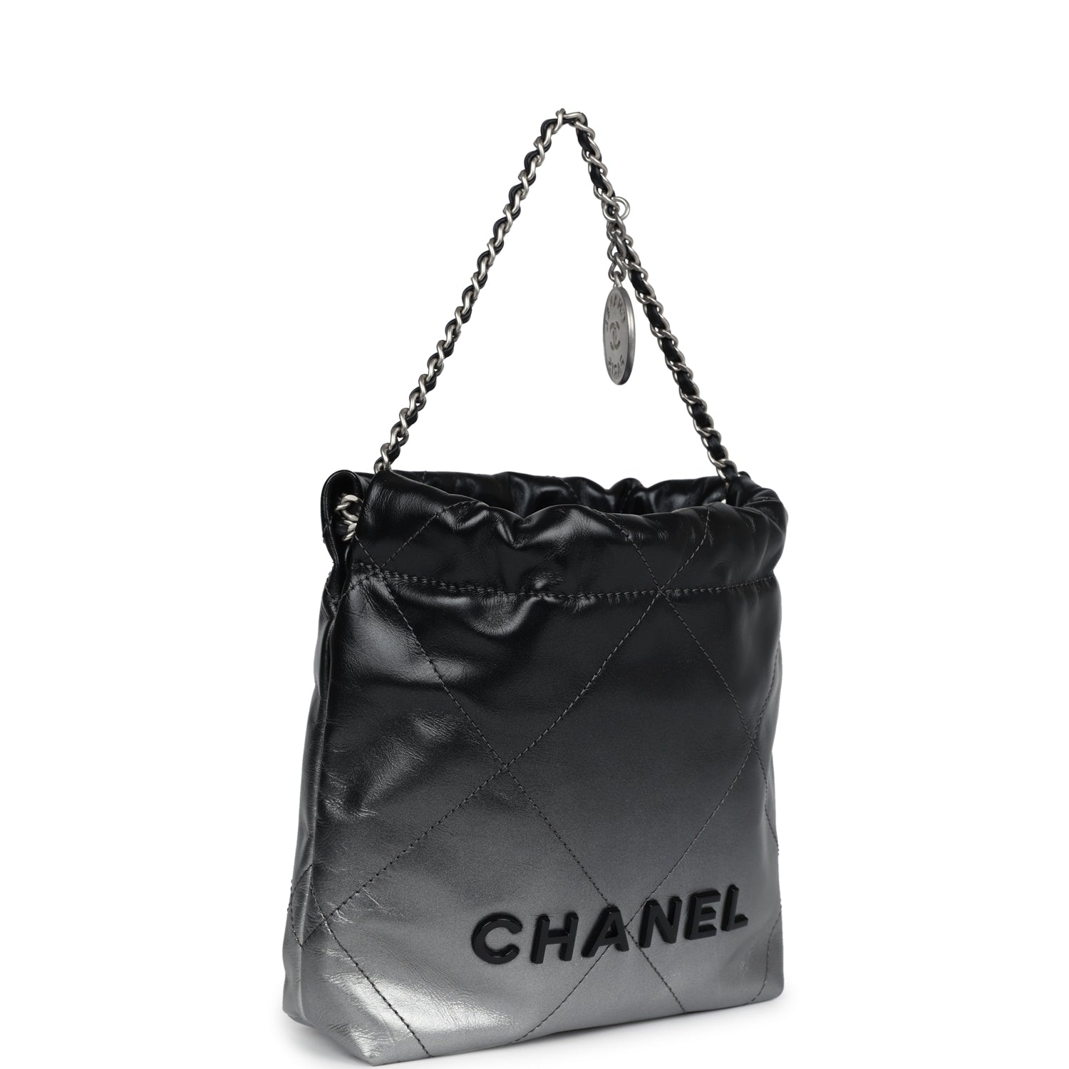 Chanel Mini 22 Hobo Black and Silver Ombre Metallic Calfskin Lacquered Metal Hardware - Bob Flawless Skincare 