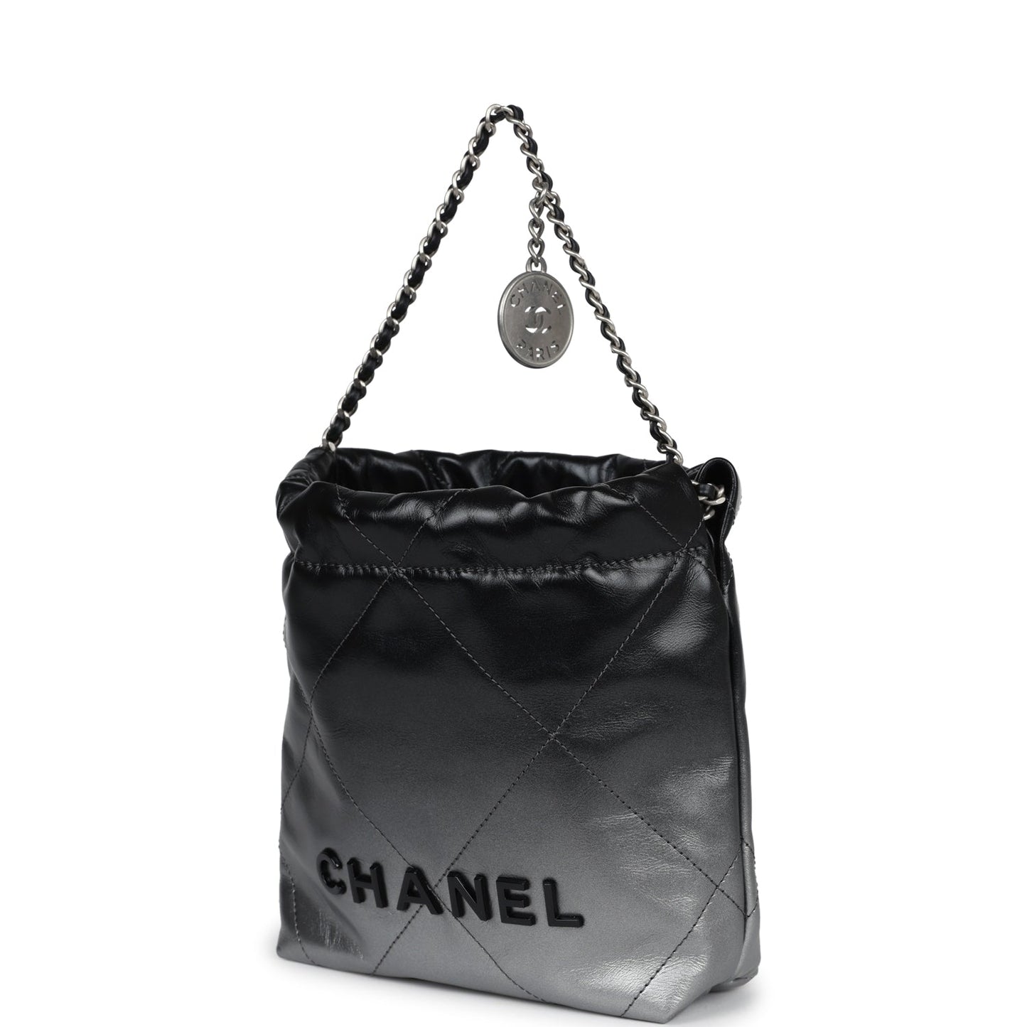 Chanel Mini 22 Hobo Black and Silver Ombre Metallic Calfskin Lacquered Metal Hardware - Bob Flawless Skincare 