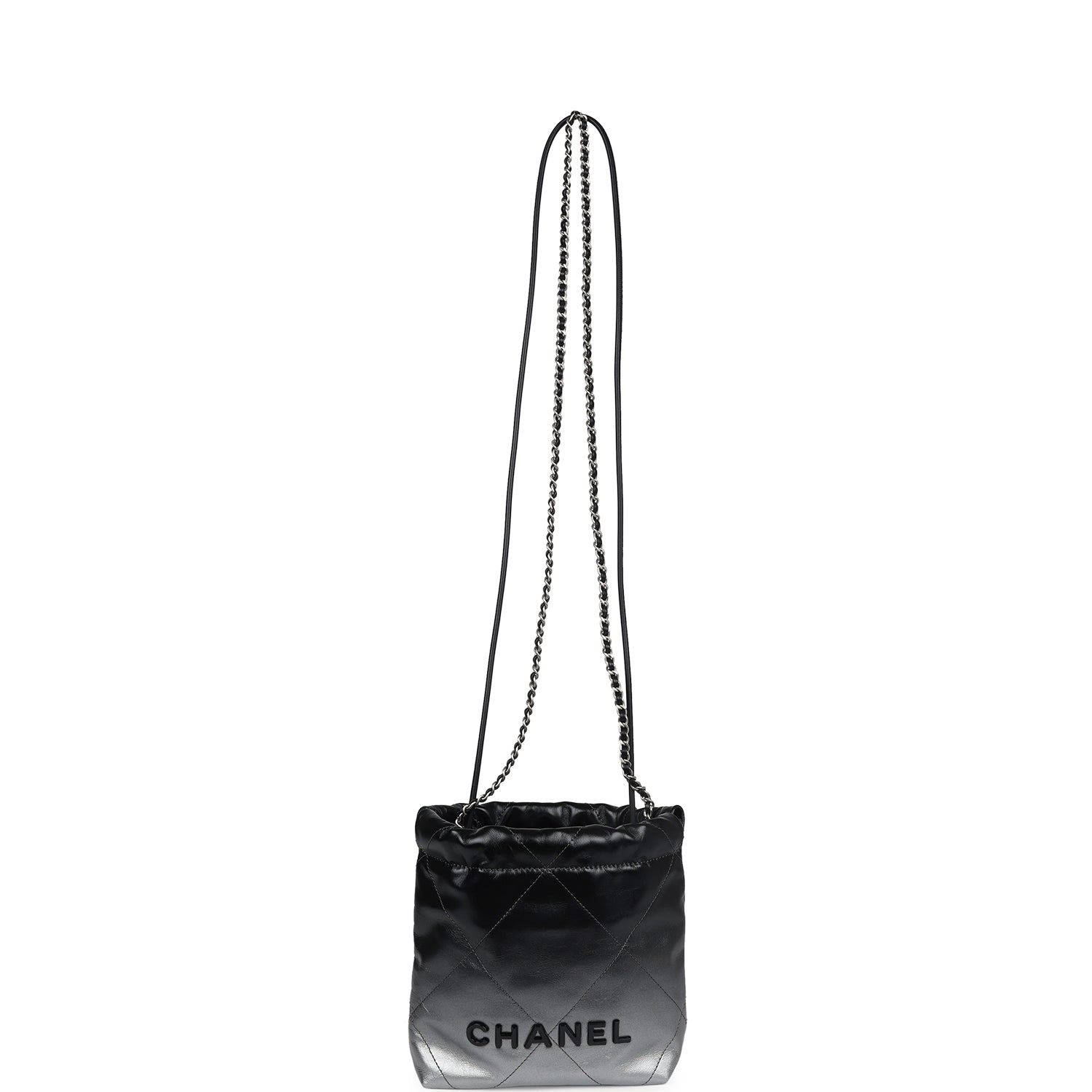 Chanel Mini 22 Hobo Black and Silver Ombre Metallic Calfskin Lacquered Metal Hardware - Bob Flawless Skincare 