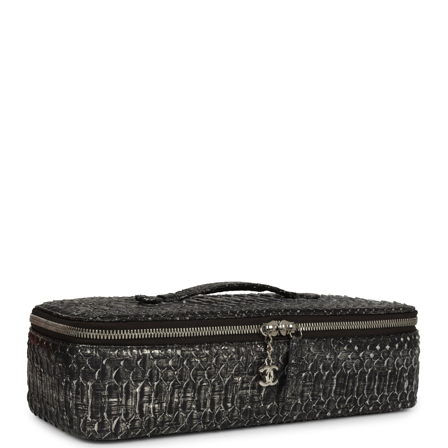 Chanel Vanity Case Black Metallic Python Silver Hardware