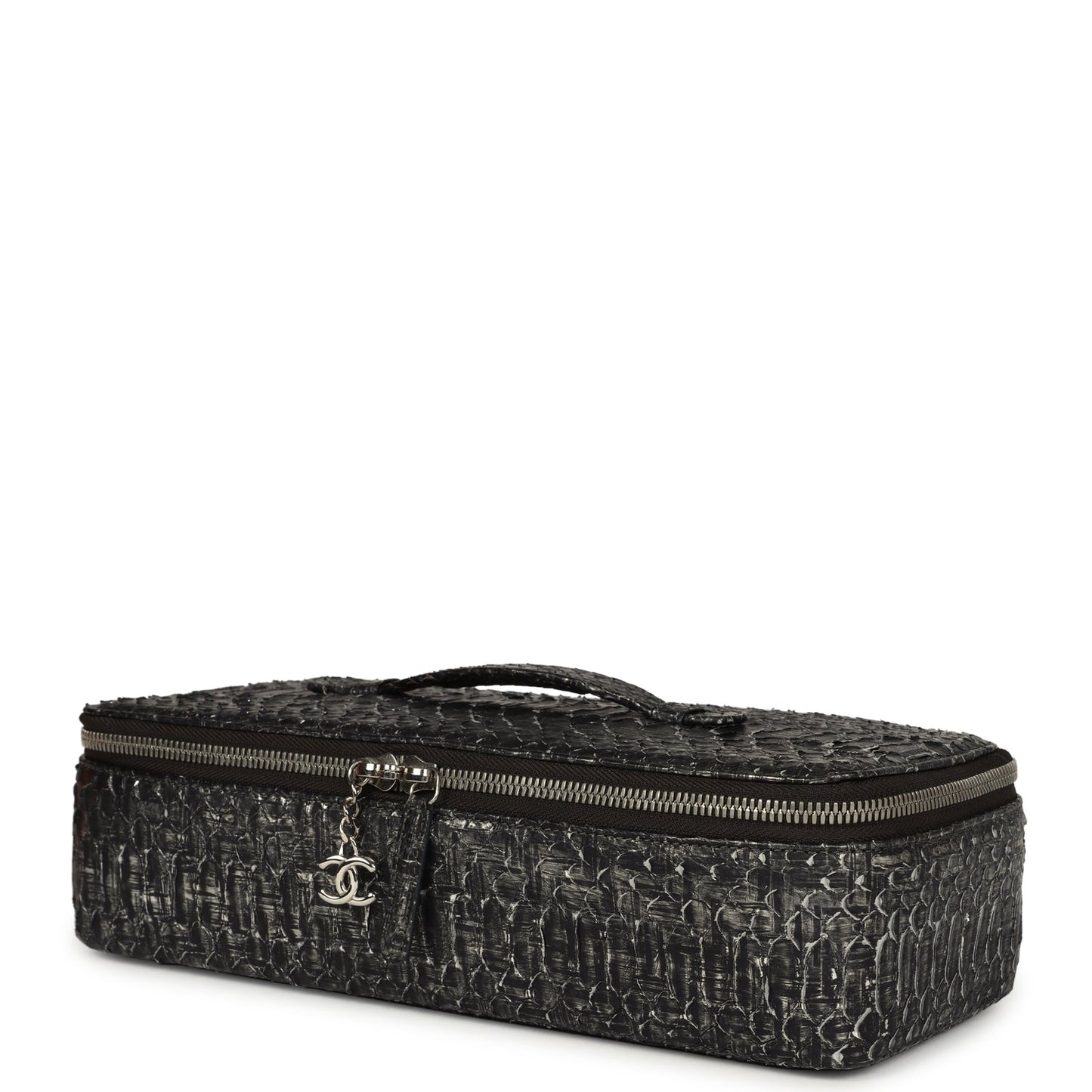 Chanel Vanity Case Black Metallic Python Silver Hardware