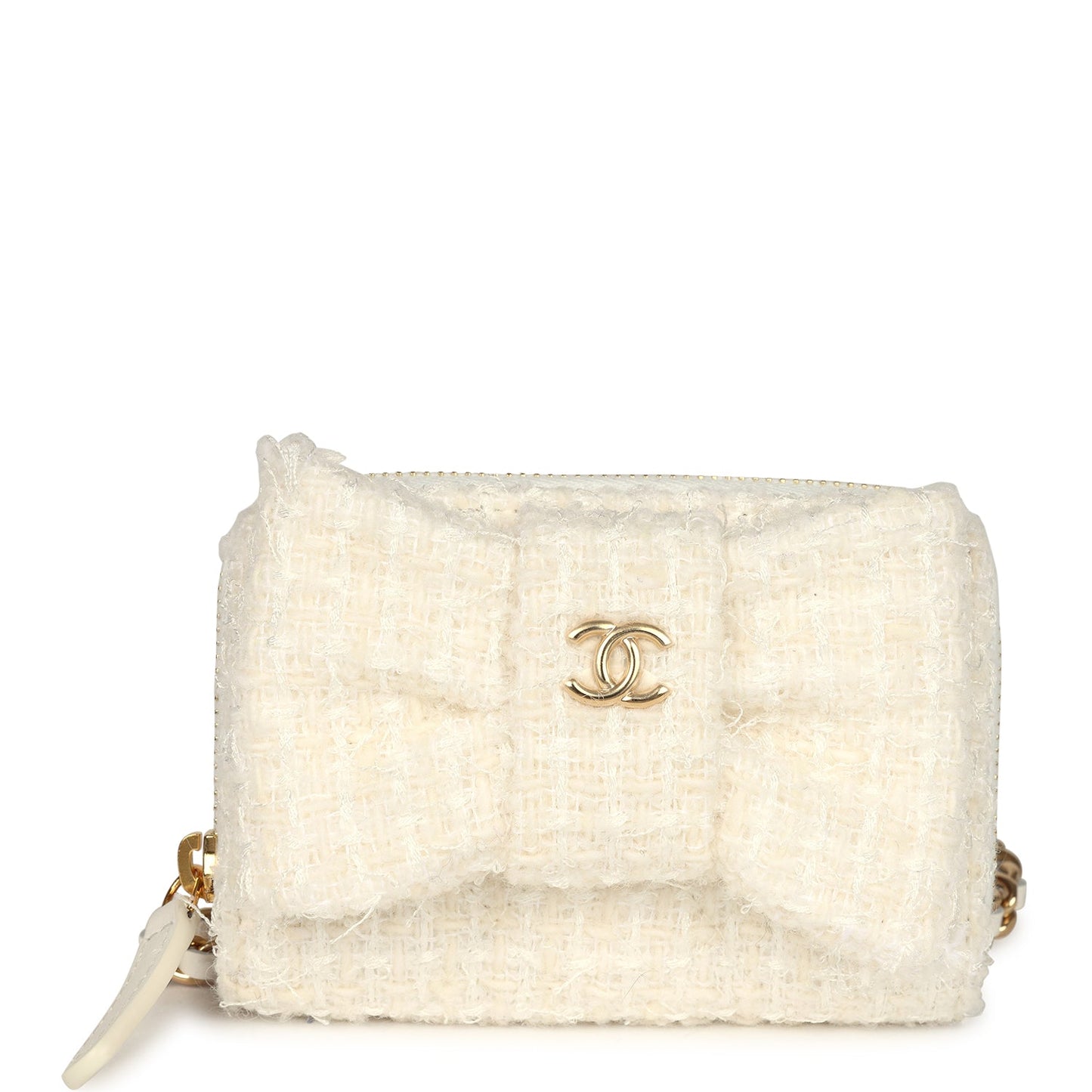 Chanel VIP Wallet on Chain WOC Bow White Tweed Gold Hardware