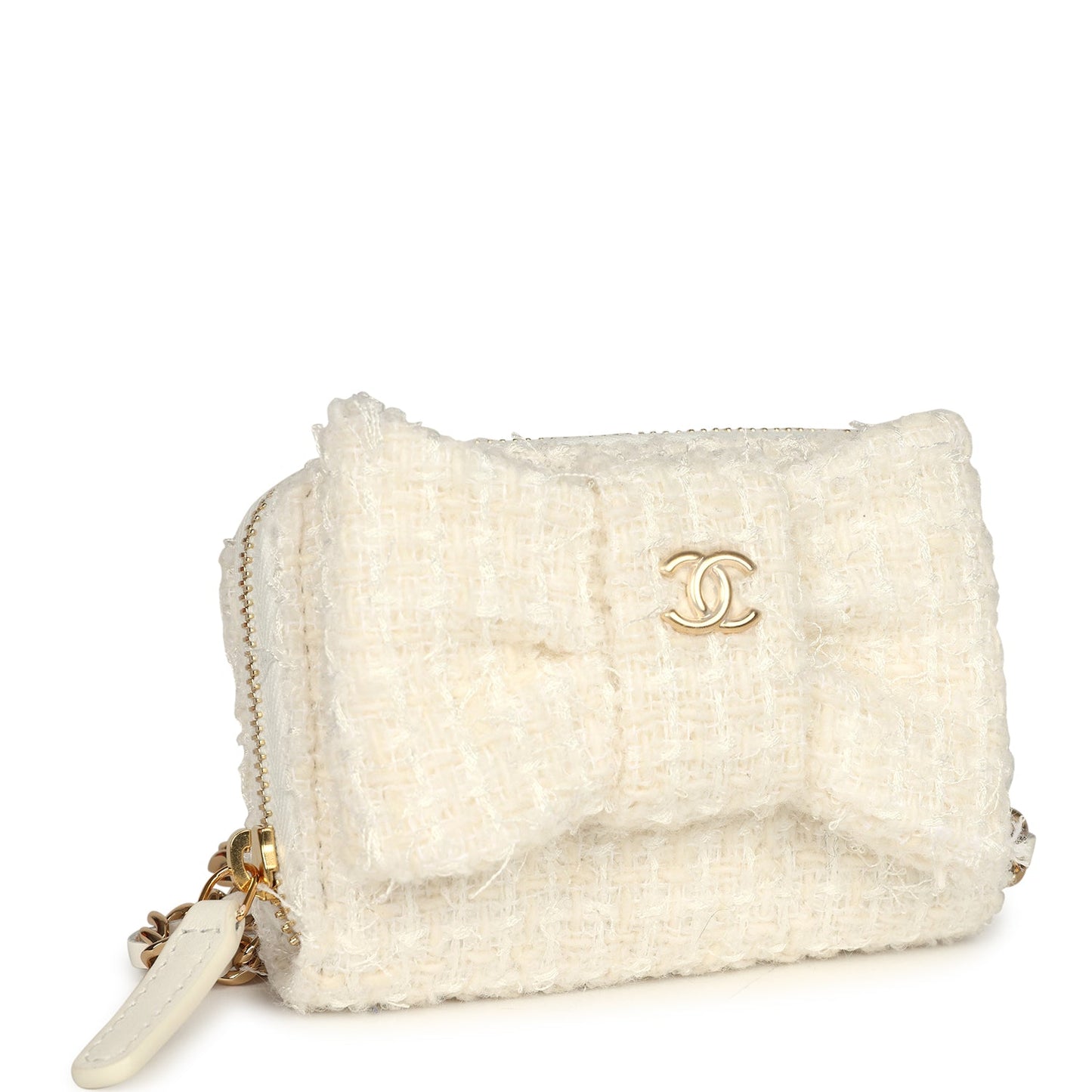 Chanel VIP Wallet on Chain WOC Bow White Tweed Gold Hardware