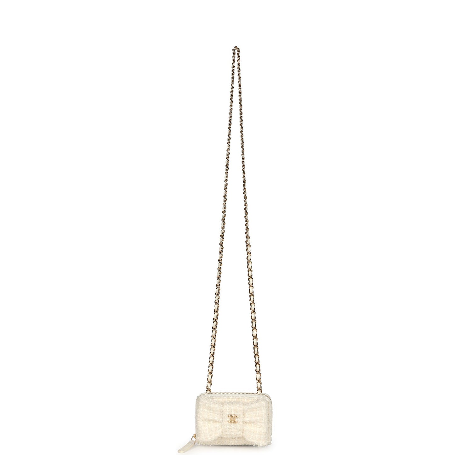 Chanel VIP Wallet on Chain WOC Bow White Tweed Gold Hardware