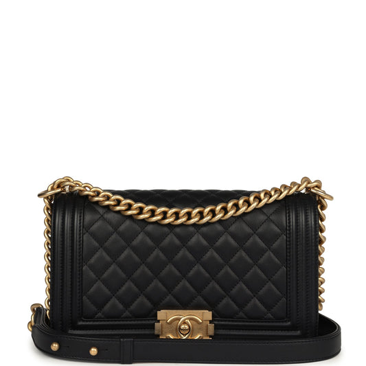 Chanel Medium Boy Bag Black Lambskin Antique Gold Hardware