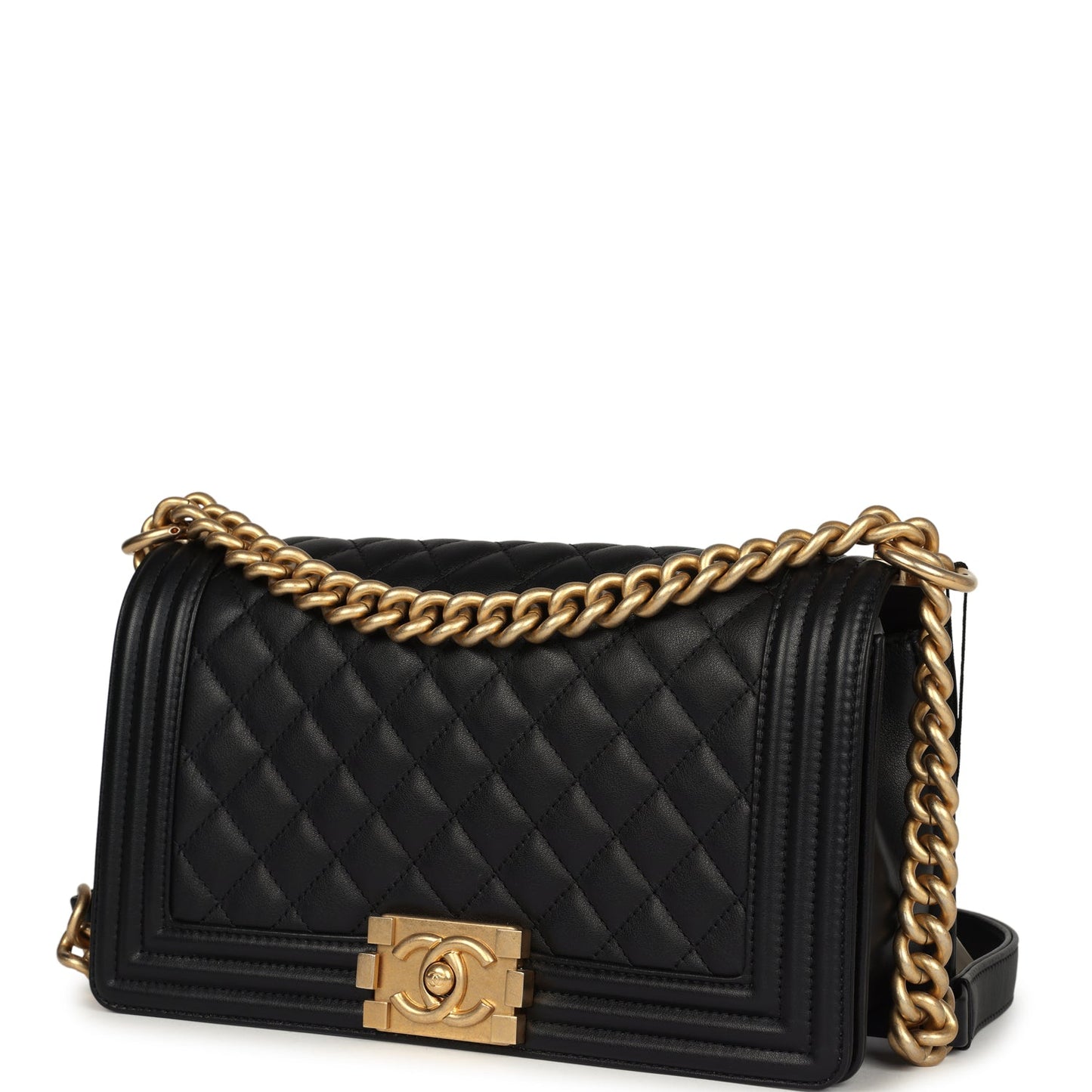 Chanel Medium Boy Bag Black Lambskin Antique Gold Hardware