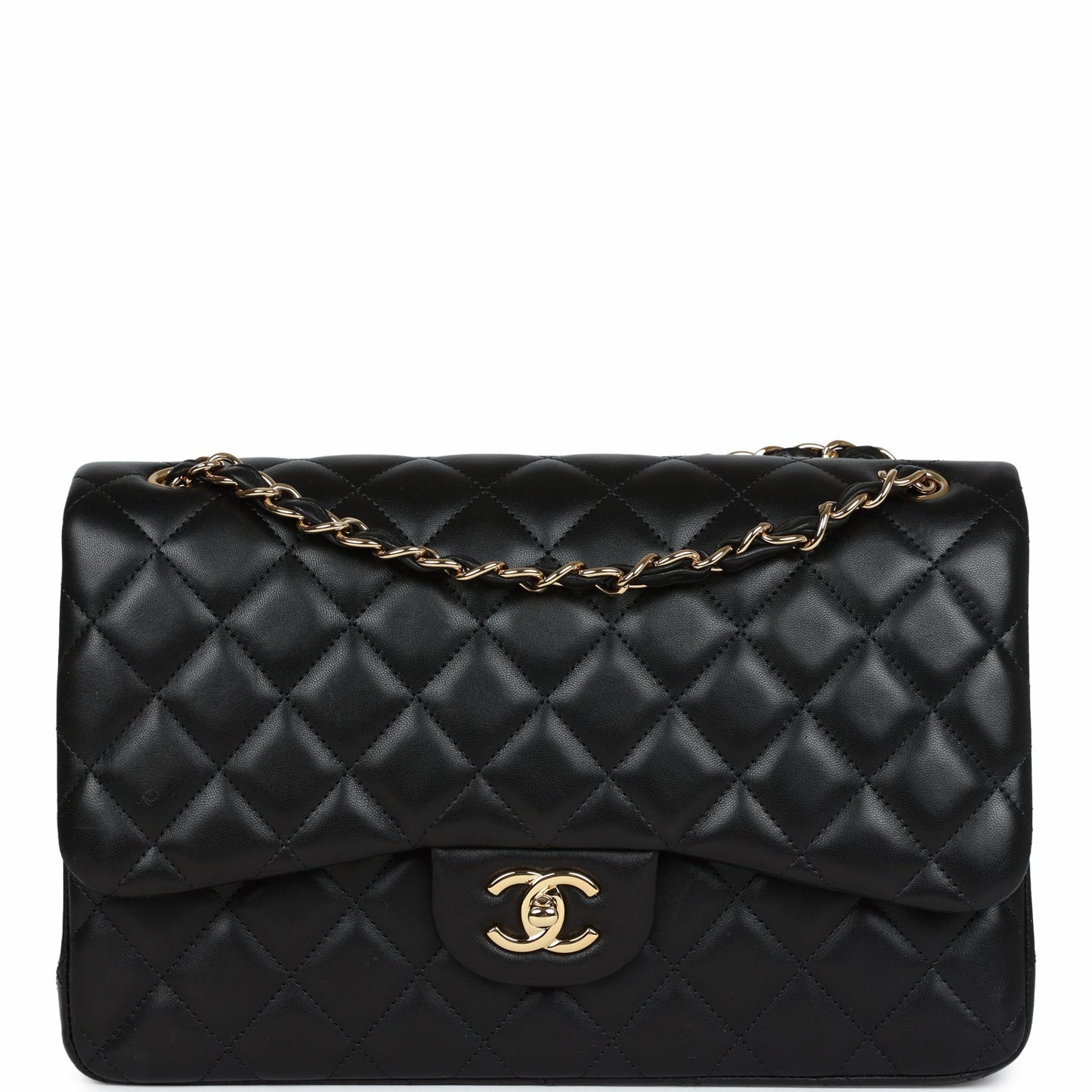 Pre-owned Chanel Jumbo Classic Double Flap Black Lambskin Gold Hardware