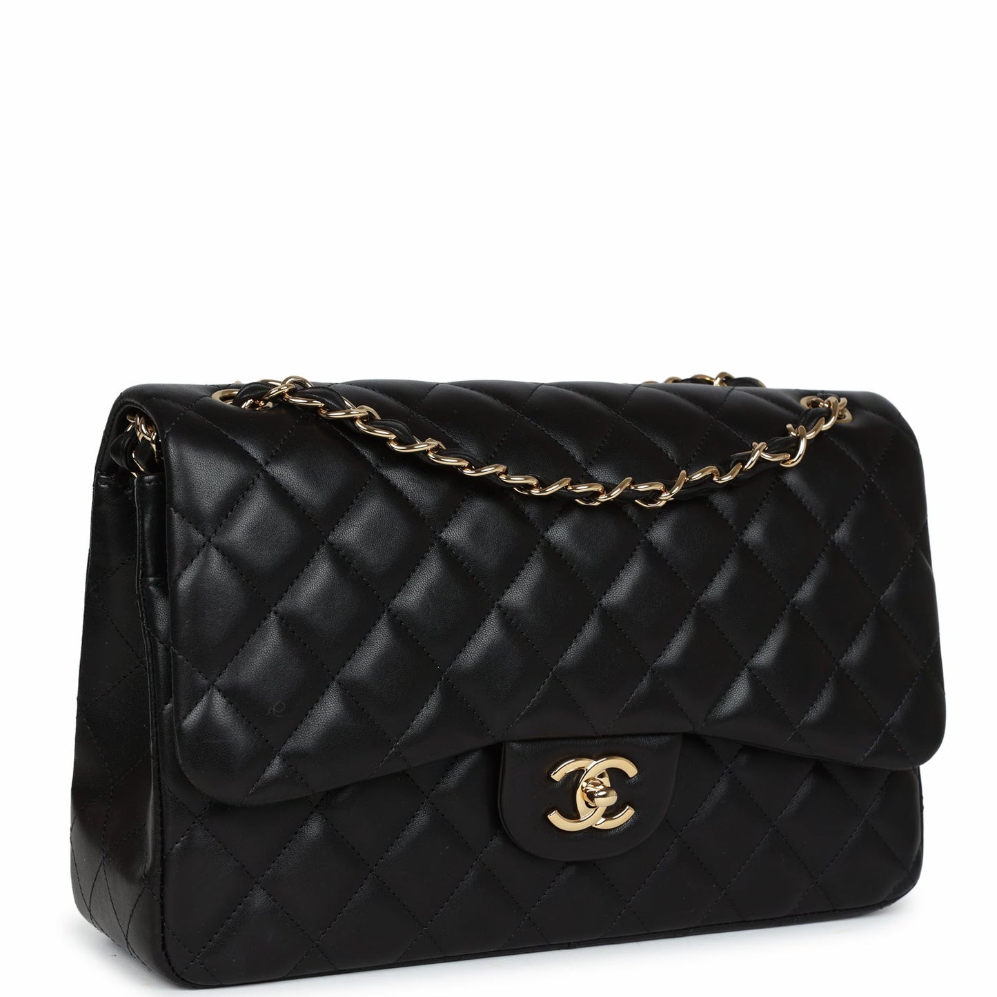 Pre-owned Chanel Jumbo Classic Double Flap Black Lambskin Gold Hardware