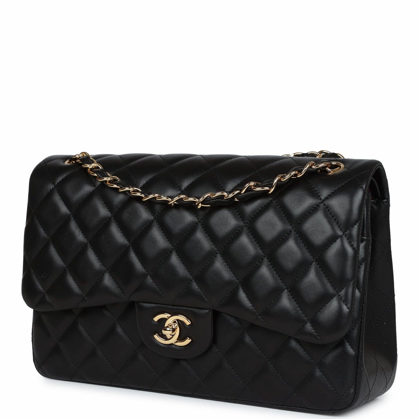 Pre-owned Chanel Jumbo Classic Double Flap Black Lambskin Gold Hardware