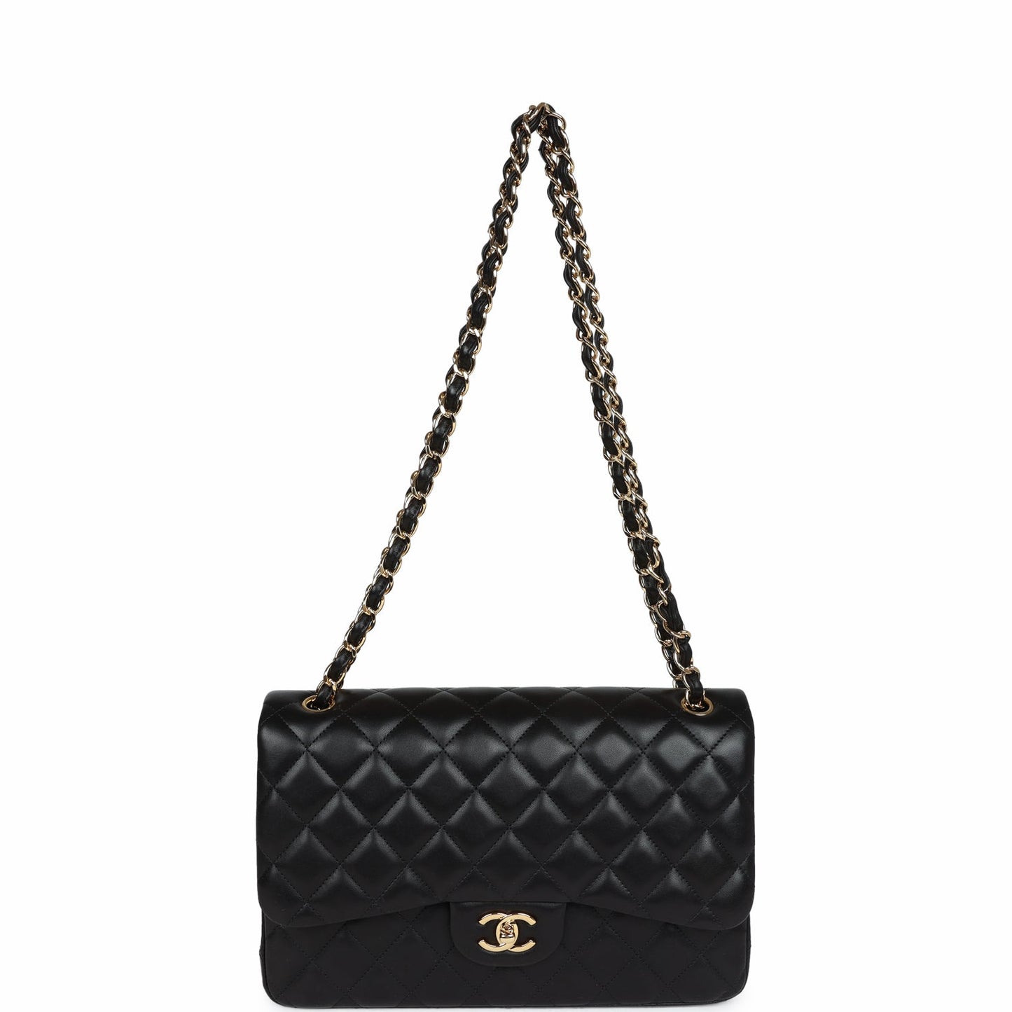 Pre-owned Chanel Jumbo Classic Double Flap Black Lambskin Gold Hardware