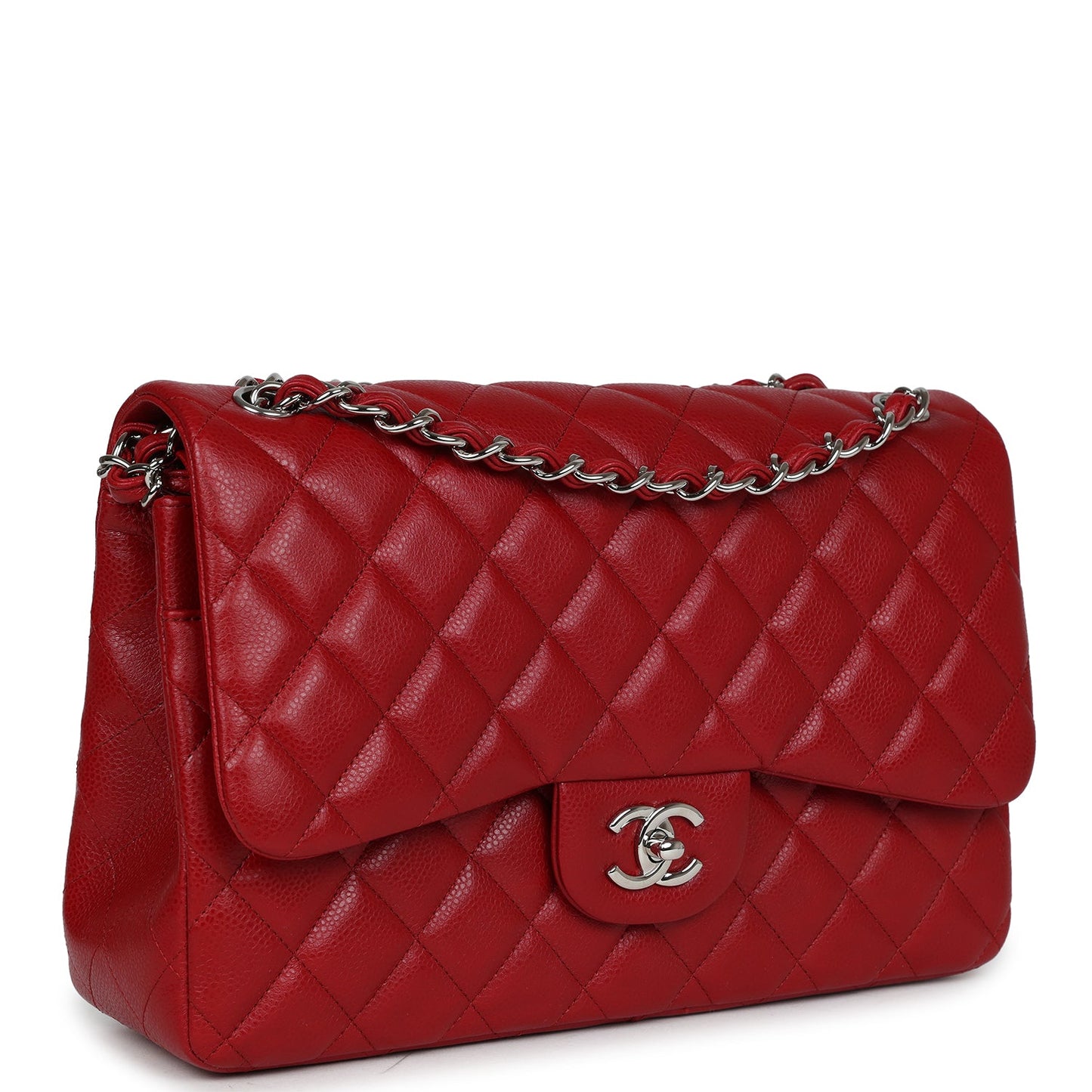 Chanel Jumbo Classic Double Flap Bag Red Caviar Silver Hardware