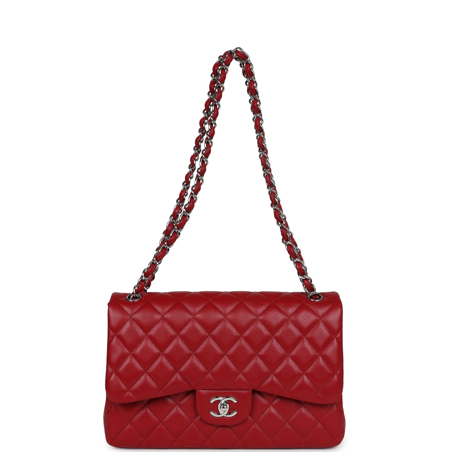 Chanel Jumbo Classic Double Flap Bag Red Caviar Silver Hardware