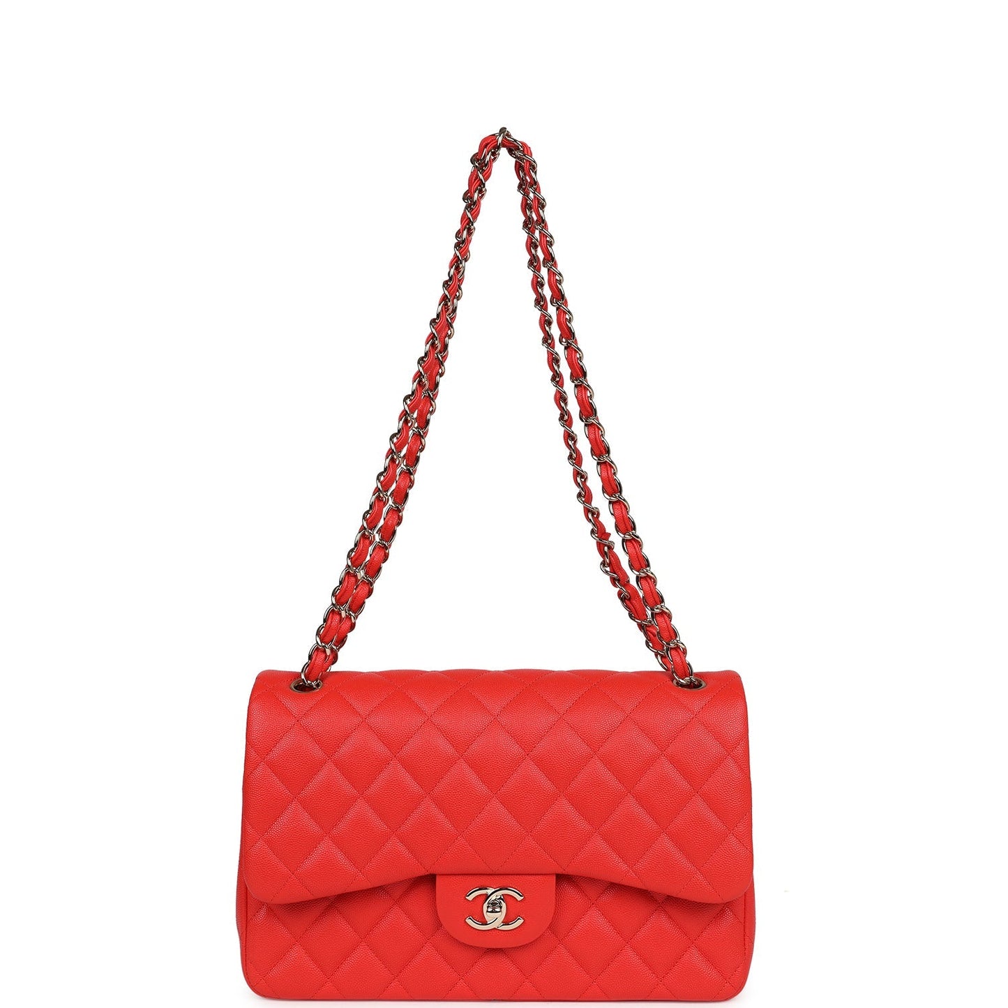 Pre-owned Chanel Jumbo Classic Double Flap Red Caviar Light Gold Hardware