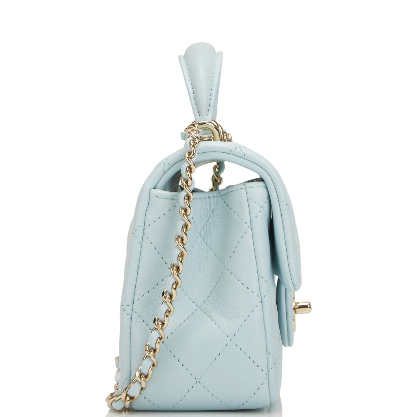 Chanel Mini Rectangular Flap with Top Handle Light Blue Lambskin Light Gold Hardware