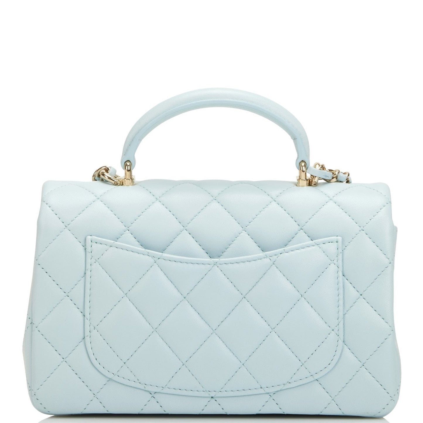 Chanel Mini Rectangular Flap with Top Handle Light Blue Lambskin Light Gold Hardware