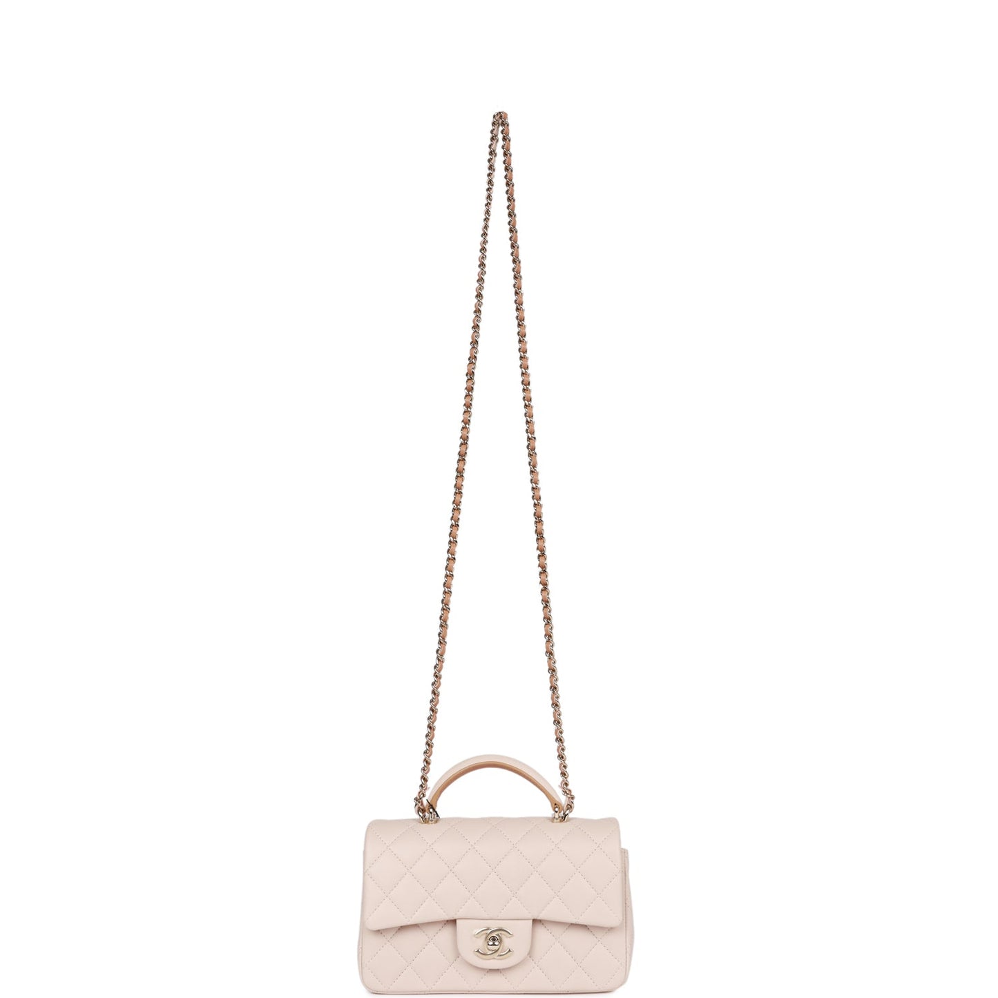 Chanel Mini Rectangular Flap with Top Handle Beige and Caramel Lambskin Light Gold Hardware