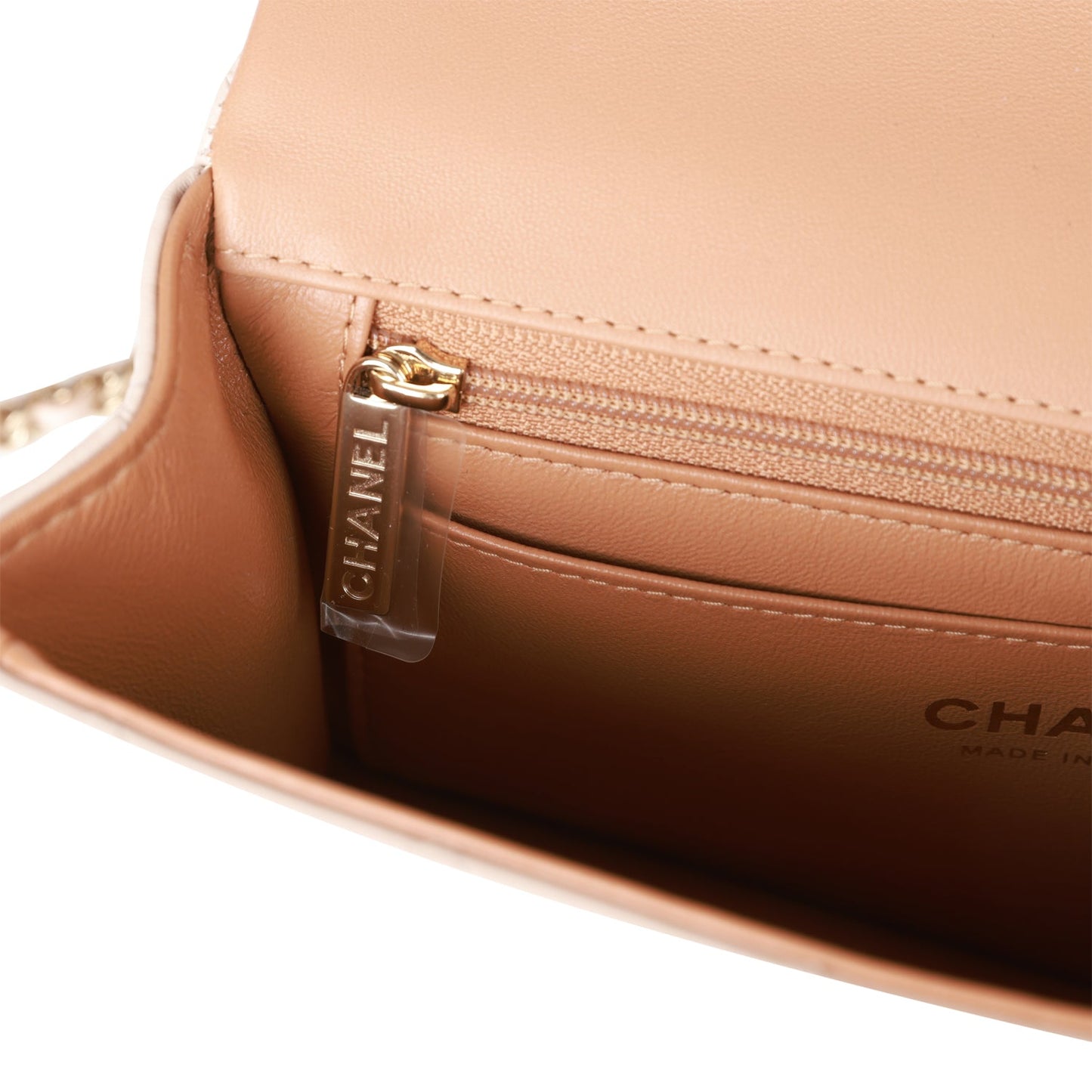 Chanel Mini Rectangular Flap with Top Handle Beige and Caramel Lambskin Light Gold Hardware