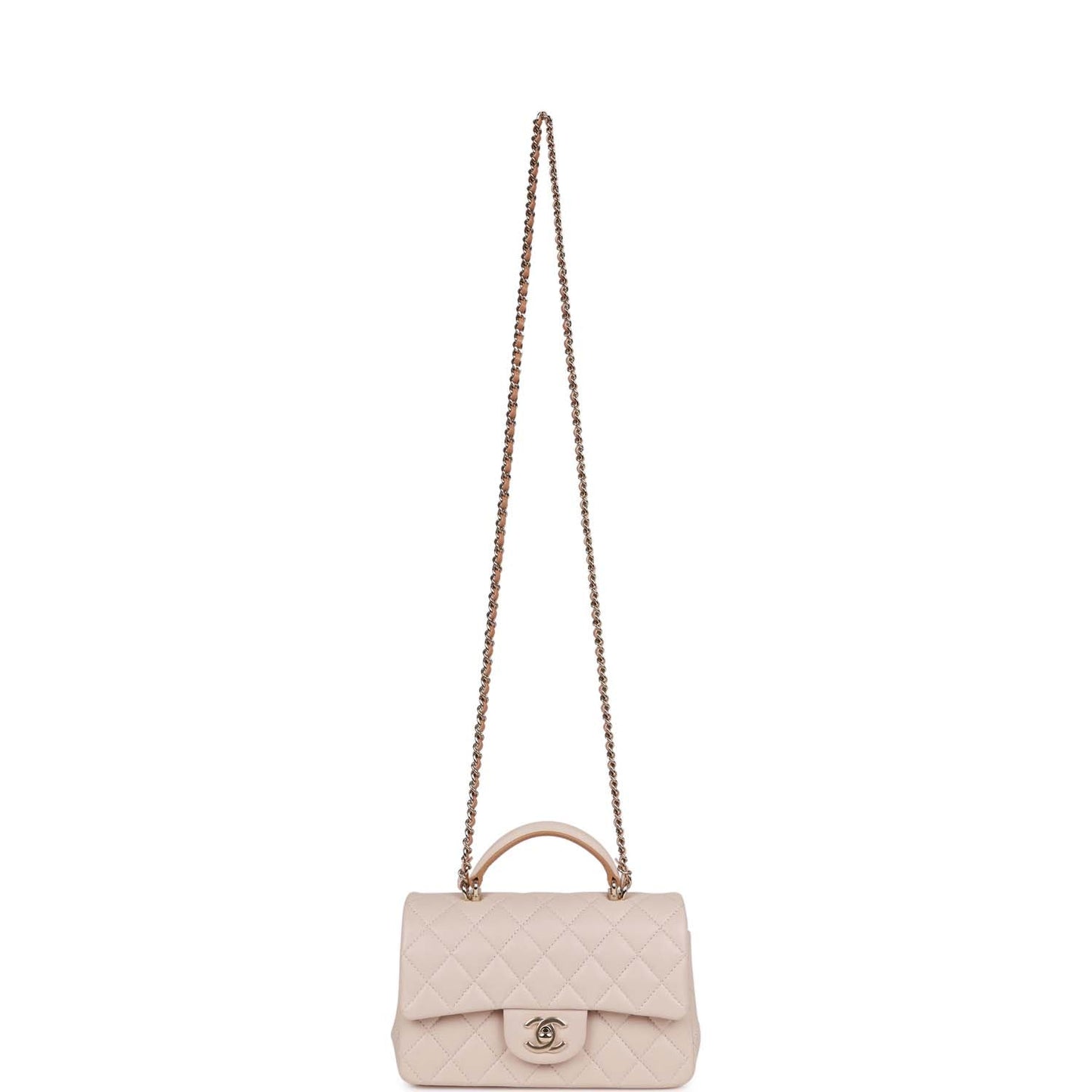 Chanel Mini Flap with Top Handle Beige and Caramel Lambskin Light Gold Hardware