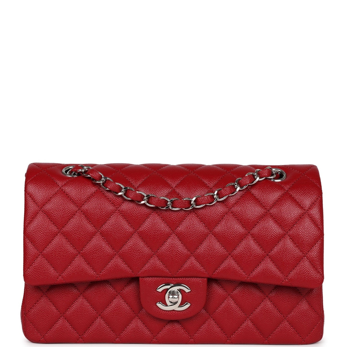 Pre-owned Chanel Medium Classic Double Flap Dark Red Caviar Silver Hardware