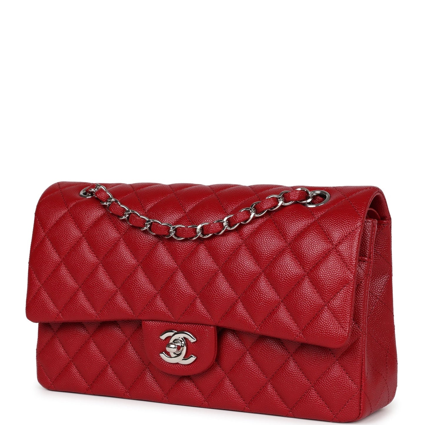 Pre-owned Chanel Medium Classic Double Flap Dark Red Caviar Silver Hardware