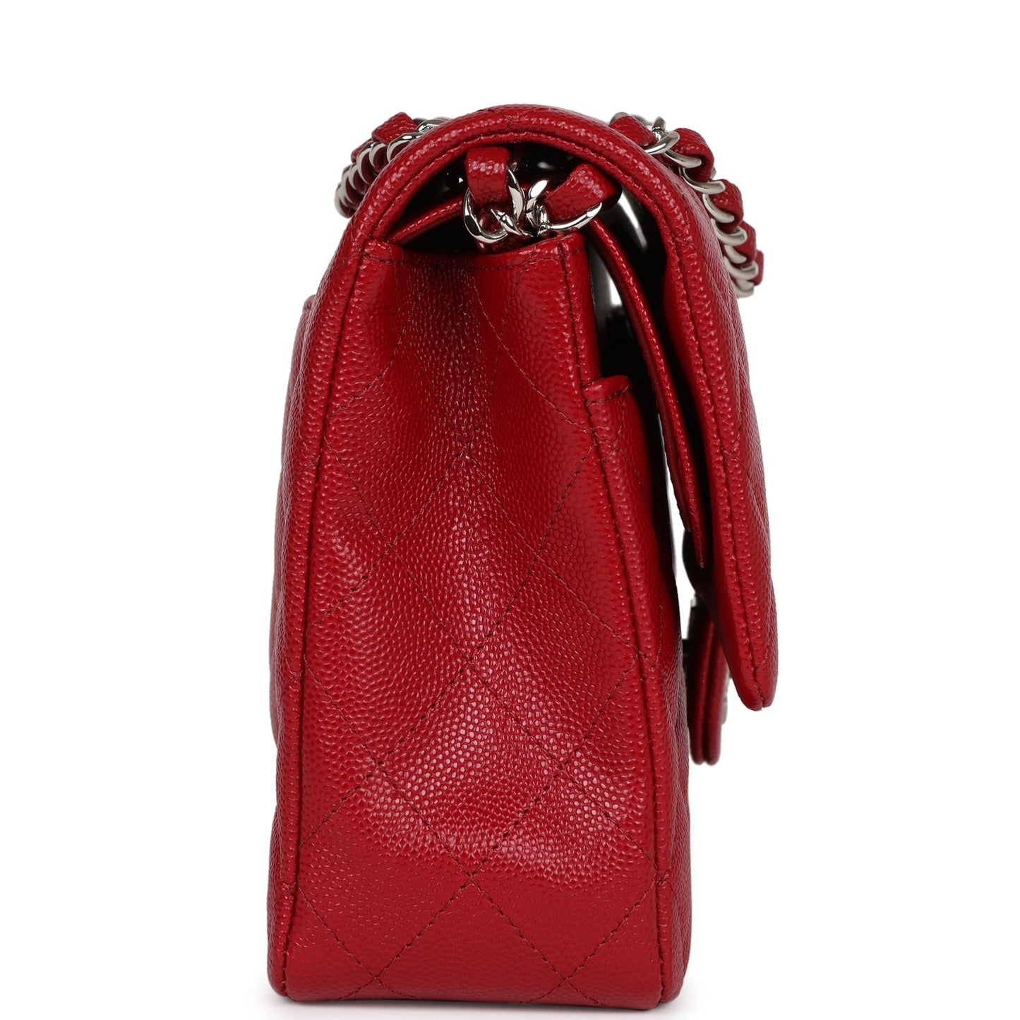 Pre-owned Chanel Medium Classic Double Flap Dark Red Caviar Silver Hardware