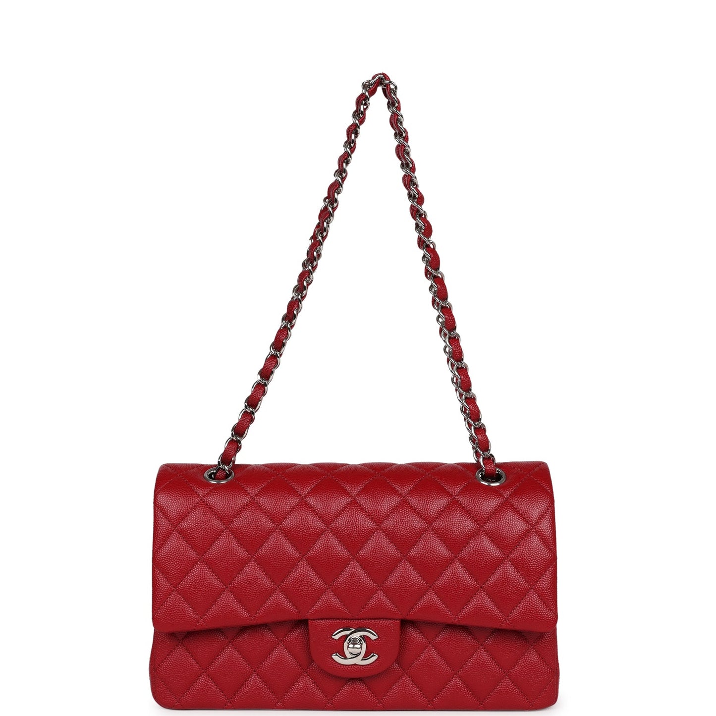 Pre-owned Chanel Medium Classic Double Flap Dark Red Caviar Silver Hardware